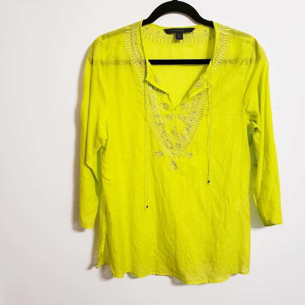 Express Lime Green Embroidered Top...M